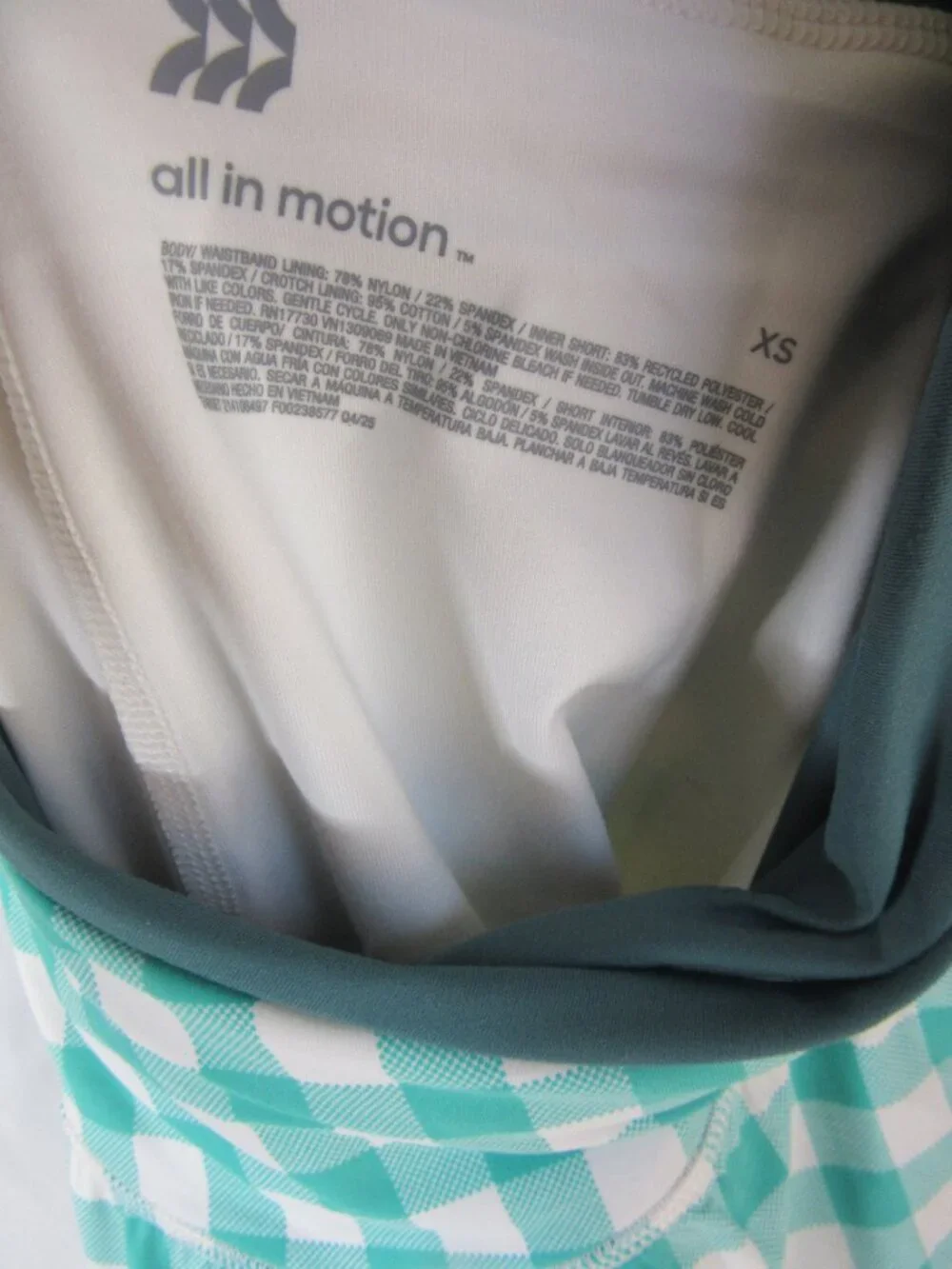 All in Motion 2 Piece Active Set Skort Halter Green White Gingham Size XS NWT